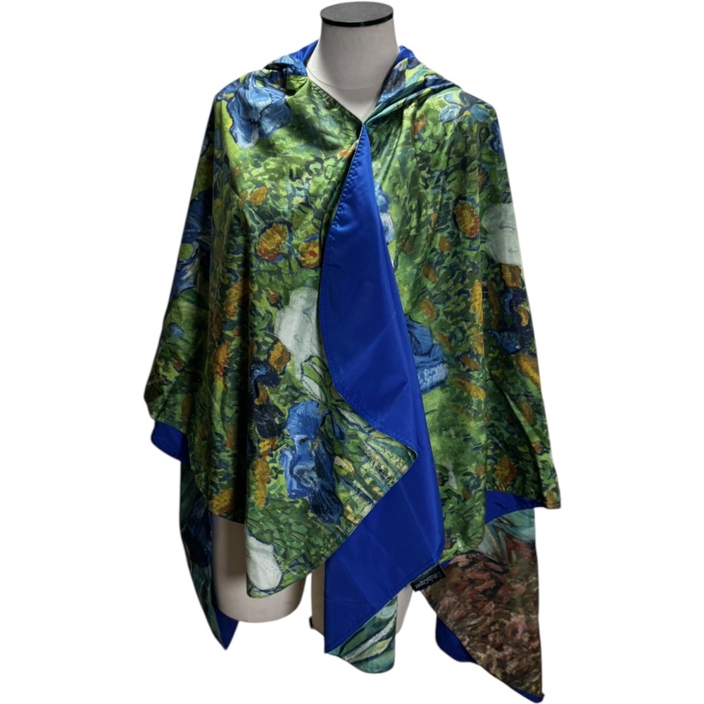 RainCaper Irises Van Gogh‎ Rain Poncho Women OS Blue Excellent Reversible Hooded